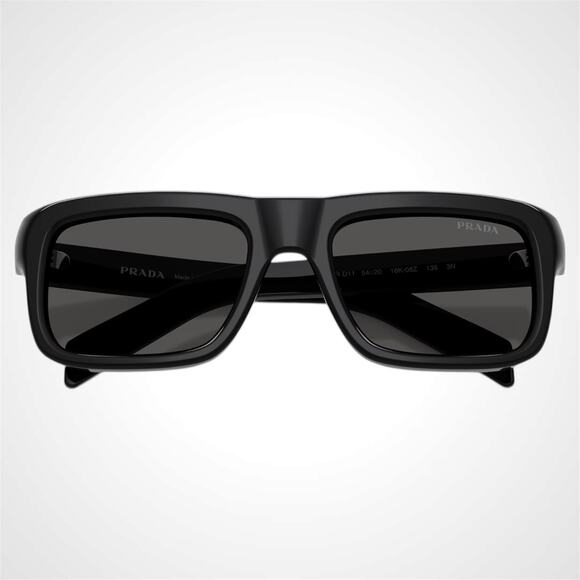 New PRADA Sunglasses Black Rectangle Square Grey Lens Men's 54mm - Picture 4 of 6